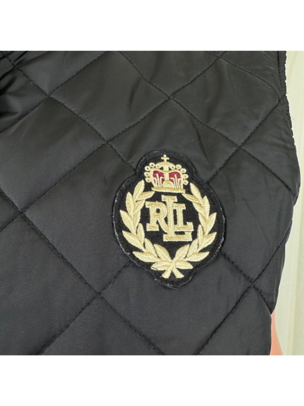 Ralph Lauren Quilted Vest Black RLL Crest Patch Diamond Quilt Womens L 84922T - Picture 9 of 13